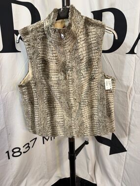 5/48 Women's Faux Fur Vest Brown Tan Size S Full Zip Reversible Snake Pattern